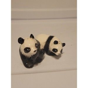 Vintage Panda Bear Salt Pepper Shakers Set Made in Japan 3" W/Stoppers. Cute!!!